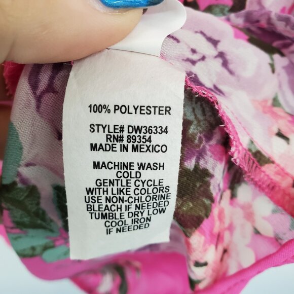 NWT Womens Floral Swimsuit Coverup Sz M Pink Sheer Cinched Waist V-Neck Beach‎ - Picture 13 of 16